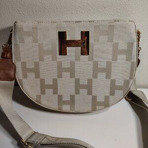 H by Halston Signature Logo Monogram Crossbody Saddle Bag